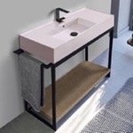 Scarabeo 5124-54-SOL2-89 Pink Sink Bathroom Vanity, Floor Standing, Natural Brown Oak, Modern, 43 Inch